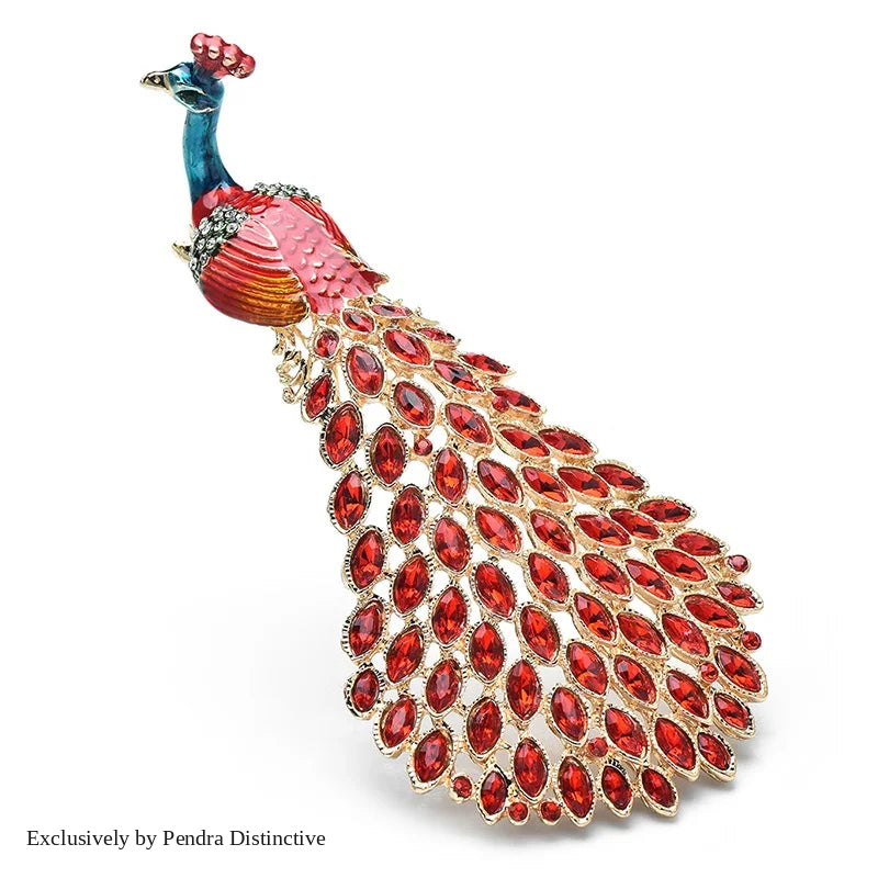 PENDRA Grand Peacock Enamel Bird Brooch