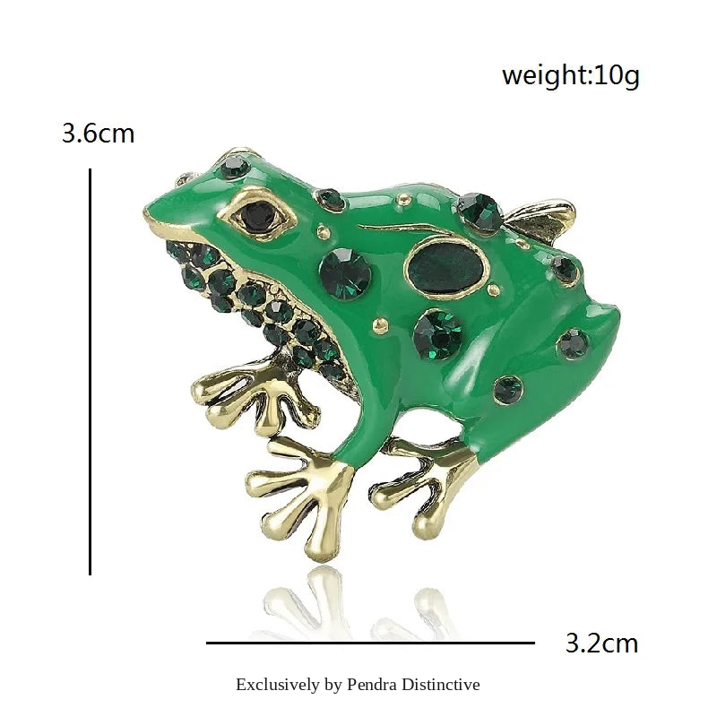 PENDRA Green Enamel Frog Brooch