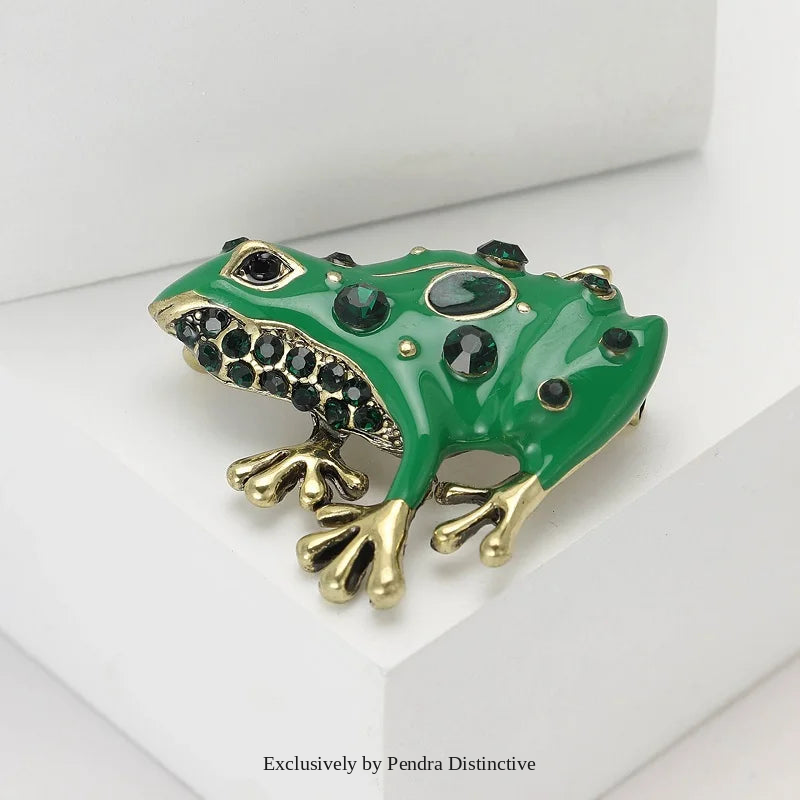PENDRA Green Enamel Frog Brooch