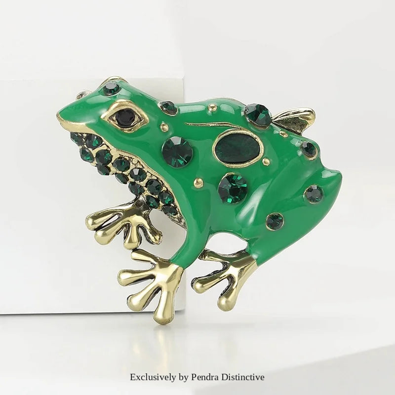 PENDRA Green Enamel Frog Brooch