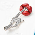 PENDRA Crystal Women Hand Gesture Red Enamel Lip Brooch