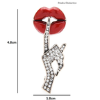 PENDRA Crystal Women Hand Gesture Red Enamel Lip Brooch