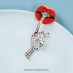 PENDRA Crystal Women Hand Gesture Red Enamel Lip Brooch