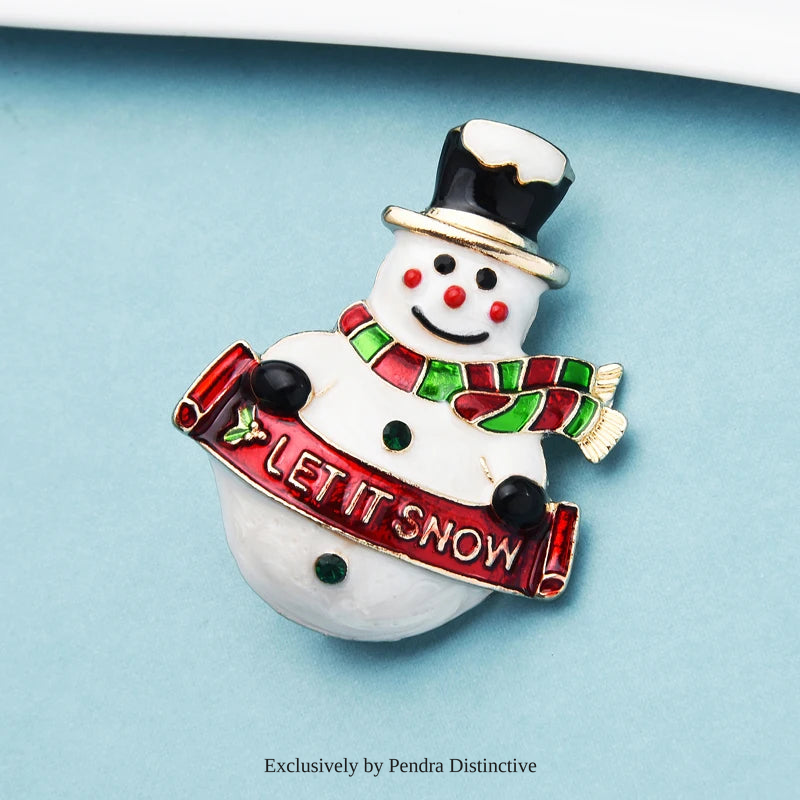 PENDRA Enamel Happy Snowman Brooch