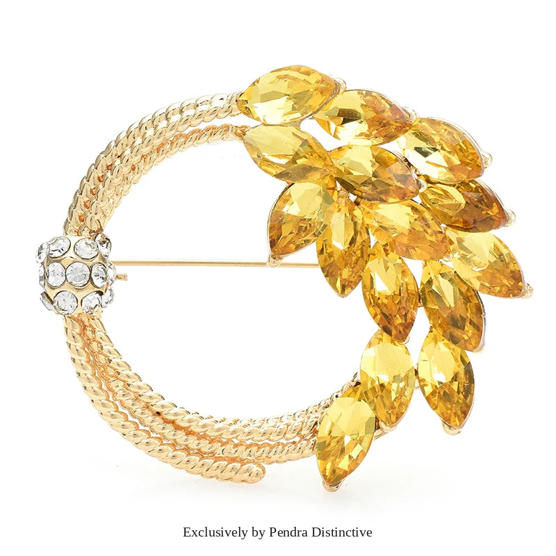 PENDRA Harvest Crystal Circle Wheat Brooch