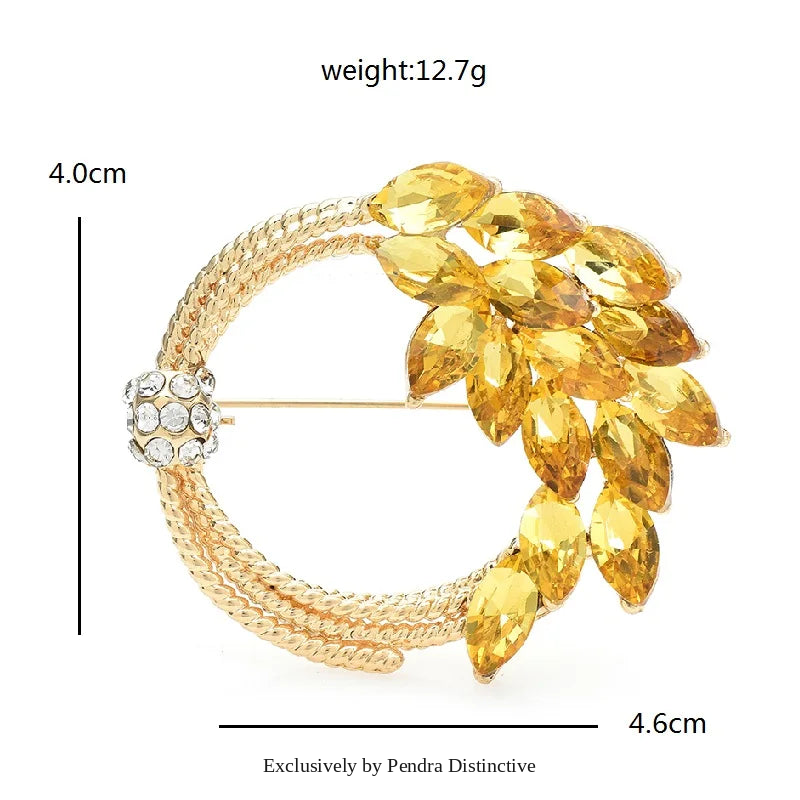 PENDRA Harvest Crystal Circle Wheat Brooch