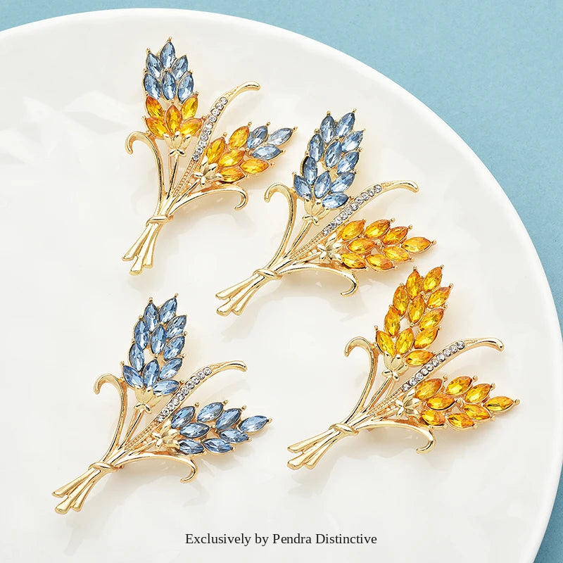 PENDRA Harvest Crystal Wheat Flower Brooch