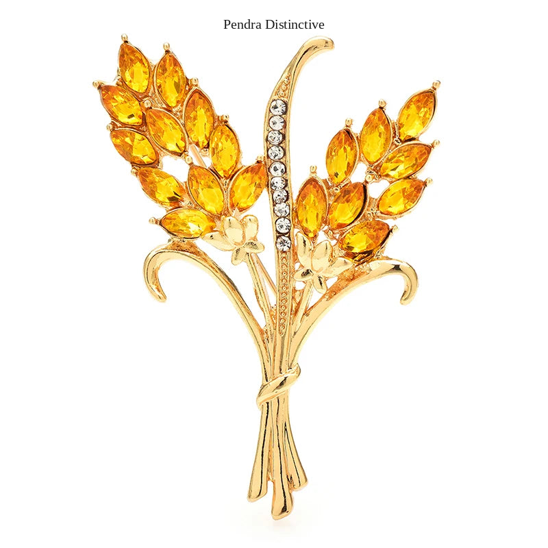 PENDRA Harvest Crystal Wheat Flower Brooch