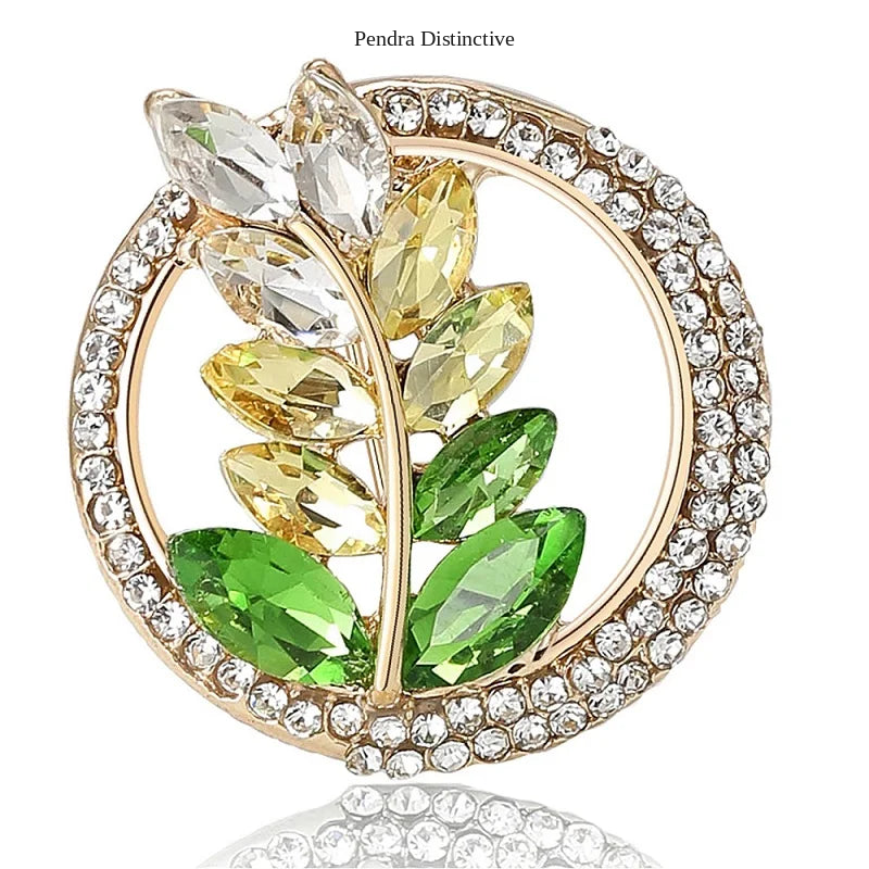 PENDRA Harvest Crystal Wheat Round Brooch