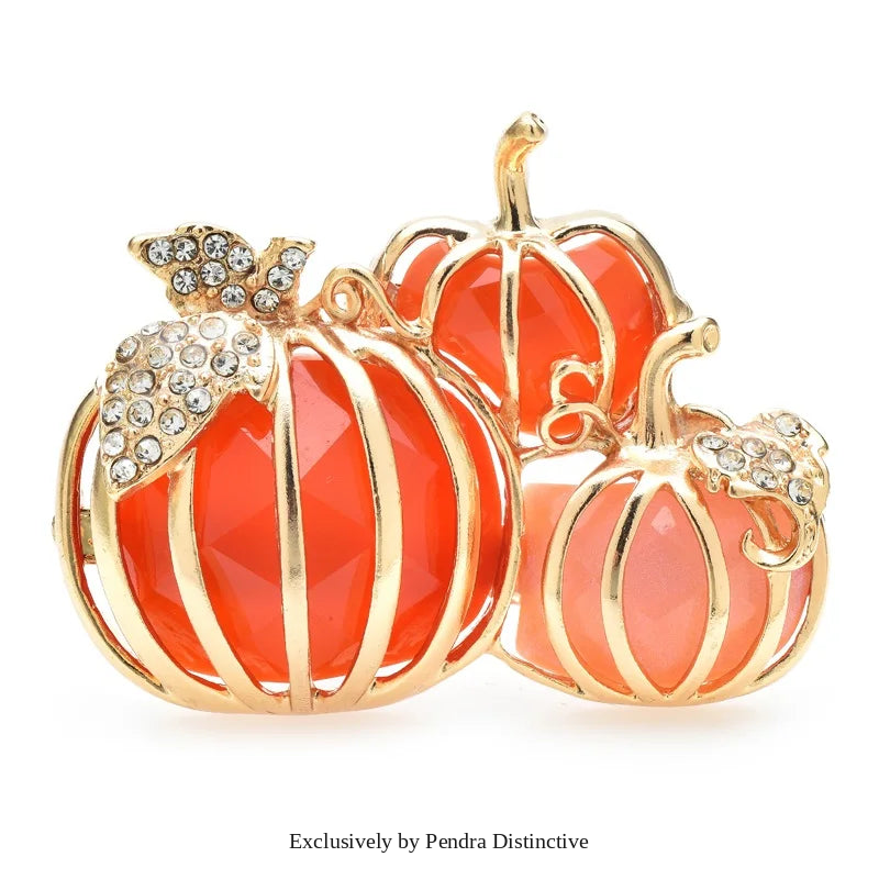 PENDRA Harvest Pumpkin Enamel Rhinestone Brooch