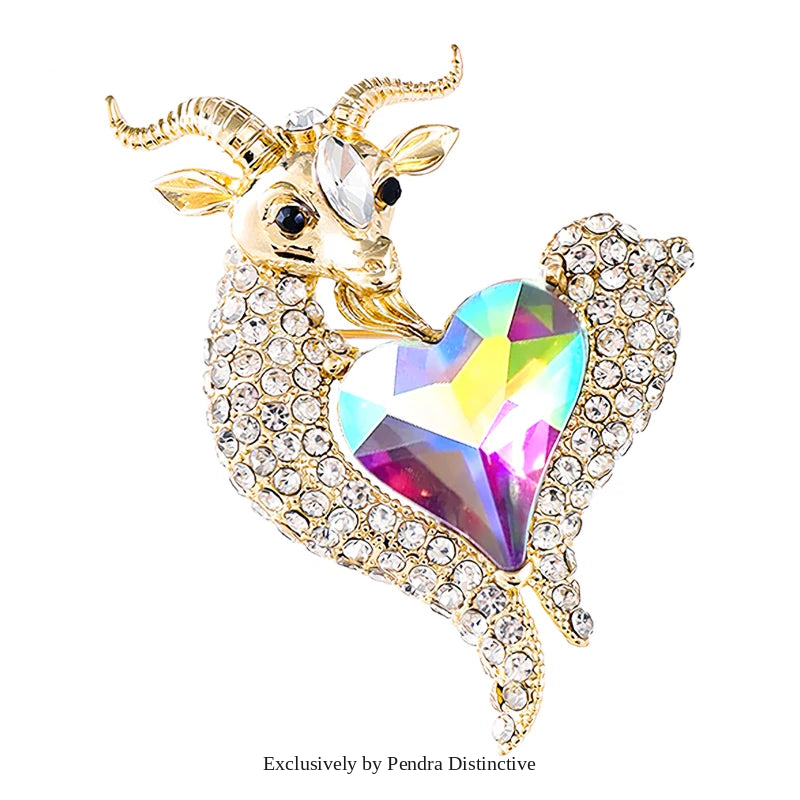 PENDRA Heartgoat Rhinestone Goat Brooch
