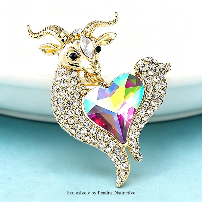PENDRA Heartgoat Rhinestone Goat Brooch