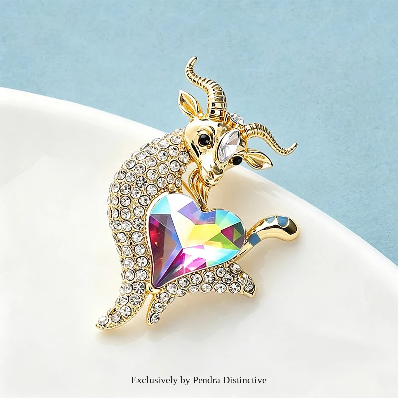 PENDRA Heartgoat Rhinestone Goat Brooch
