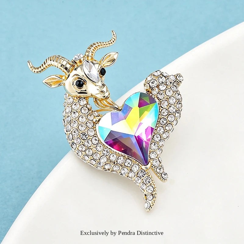 PENDRA Heartgoat Rhinestone Goat Brooch