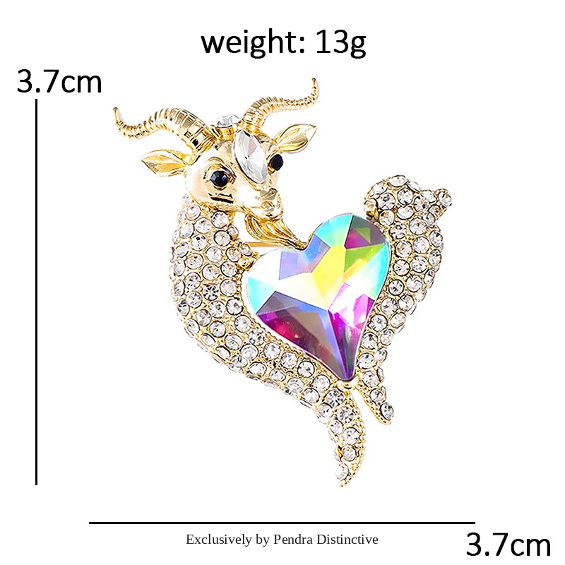 PENDRA Heartgoat Rhinestone Goat Brooch