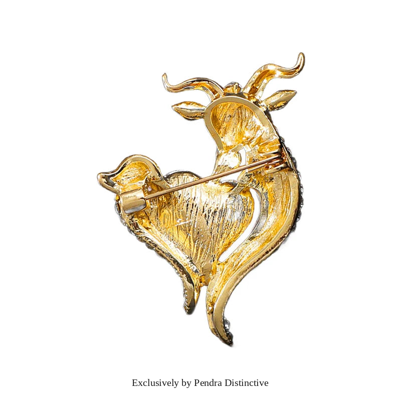 PENDRA Heartgoat Rhinestone Goat Brooch