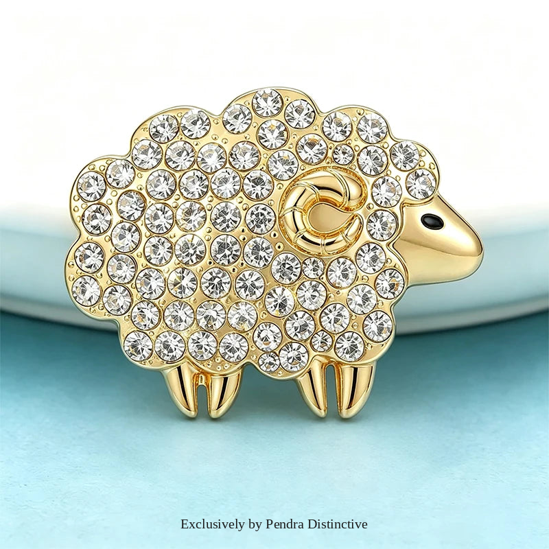 PENDRA Heartwool 2-Color Rhinestone Sheep Brooch