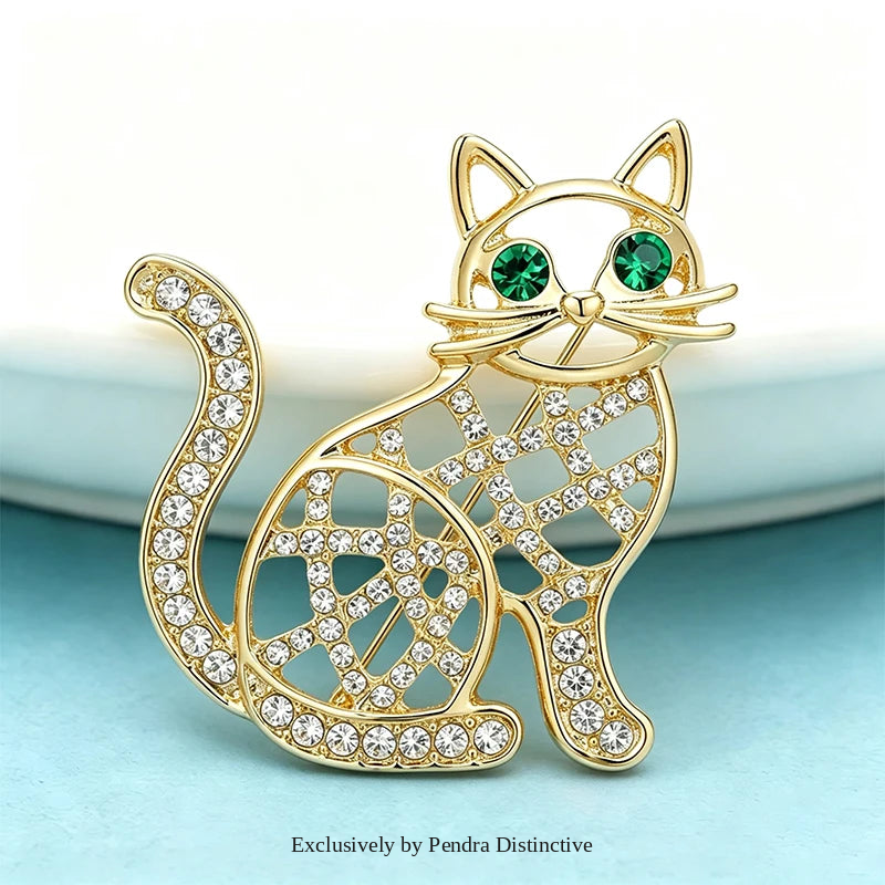 PENDRA Hollow Cat Rhinestone Brooch