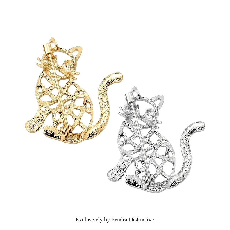 PENDRA Hollow Cat Rhinestone Brooch
