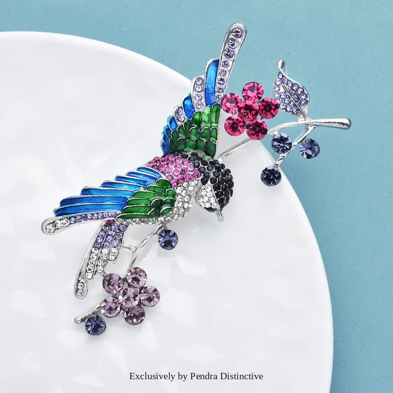 PENDRA Hummingara Full-Crystal Hummingbird Brooch