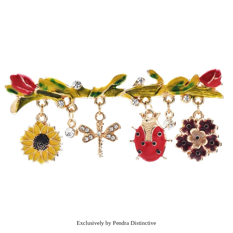 PENDRA Insectflora Cute Insect and Flower Brooch