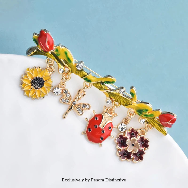 PENDRA Insectflora Cute Insect and Flower Brooch