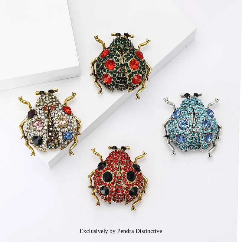 PENDRA Jewel Beetle Rhinestone Insect Brooch