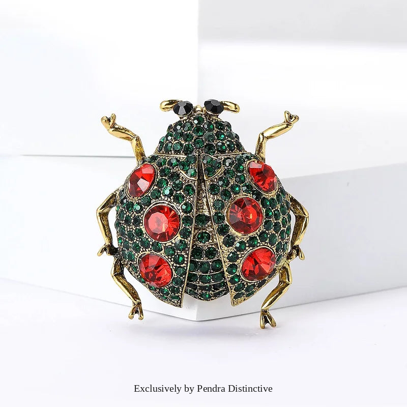 PENDRA Jewel Beetle Rhinestone Insect Brooch