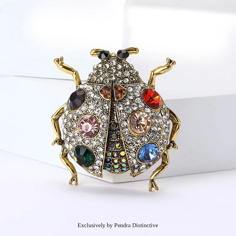 PENDRA Jewel Beetle Rhinestone Insect Brooch