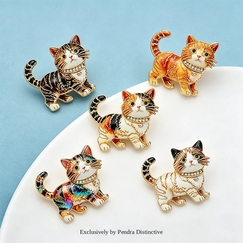 PENDRA Kitty Rhinestone Cat Brooch