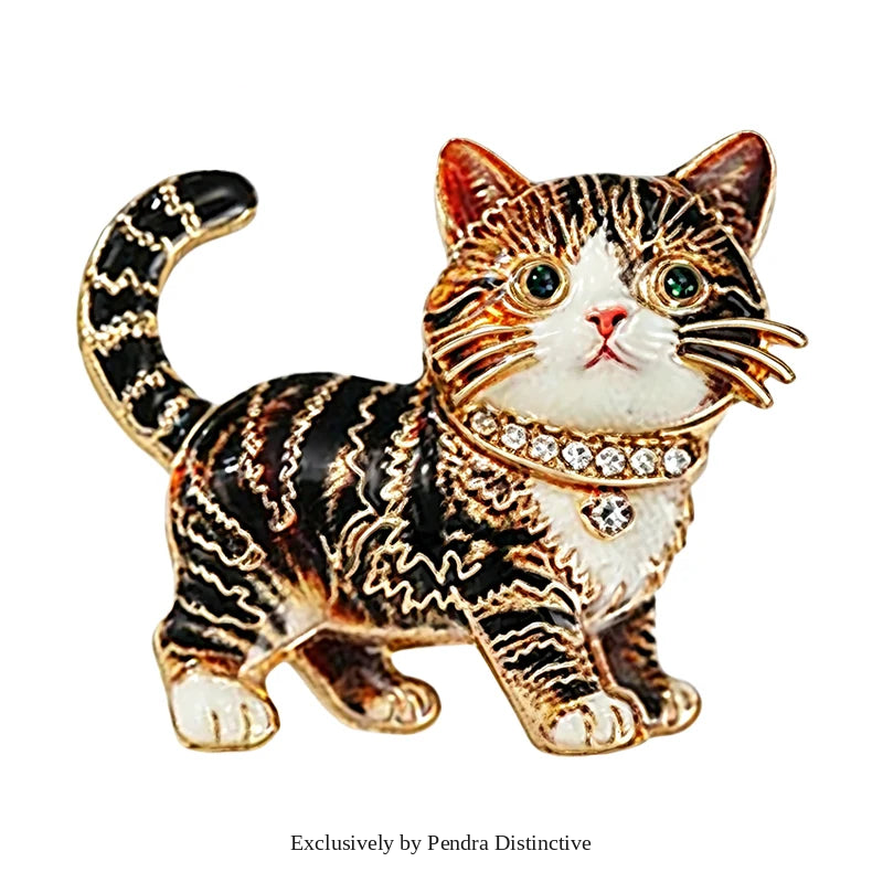 PENDRA Kitty Rhinestone Cat Brooch