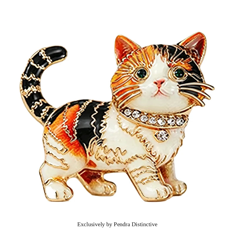 PENDRA Kitty Rhinestone Cat Brooch