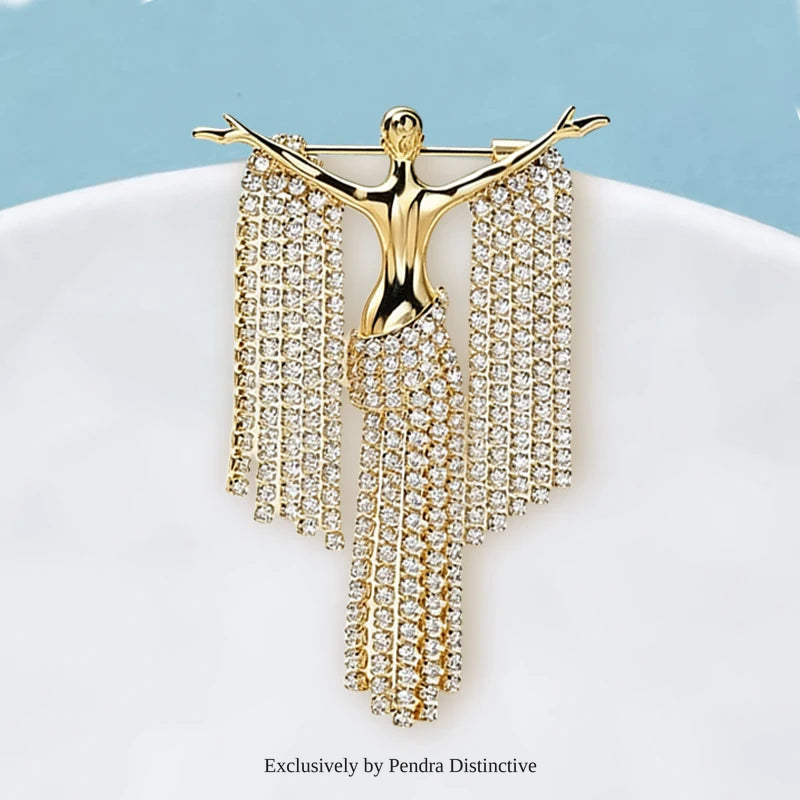 PENDRA Rhinstone Lady Figure Brooch