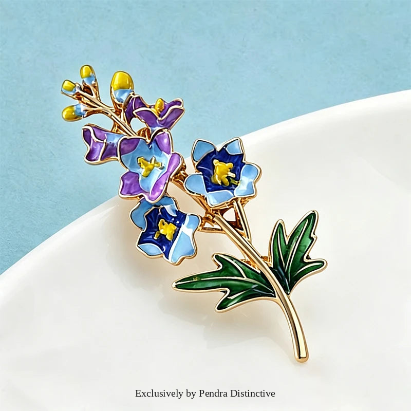 PENDRA Larkspur Enamel Larkspur Flower Brooch