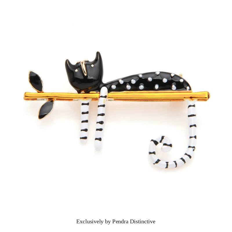 PENDRA Lazy Cat Tree Enamel Brooch