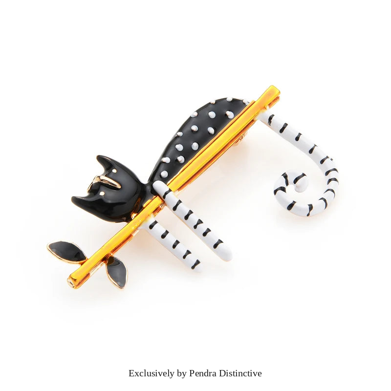 PENDRA Lazy Cat Tree Enamel Brooch