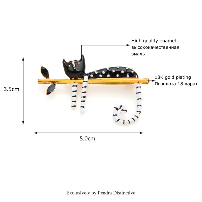 PENDRA Lazy Cat Tree Enamel Brooch