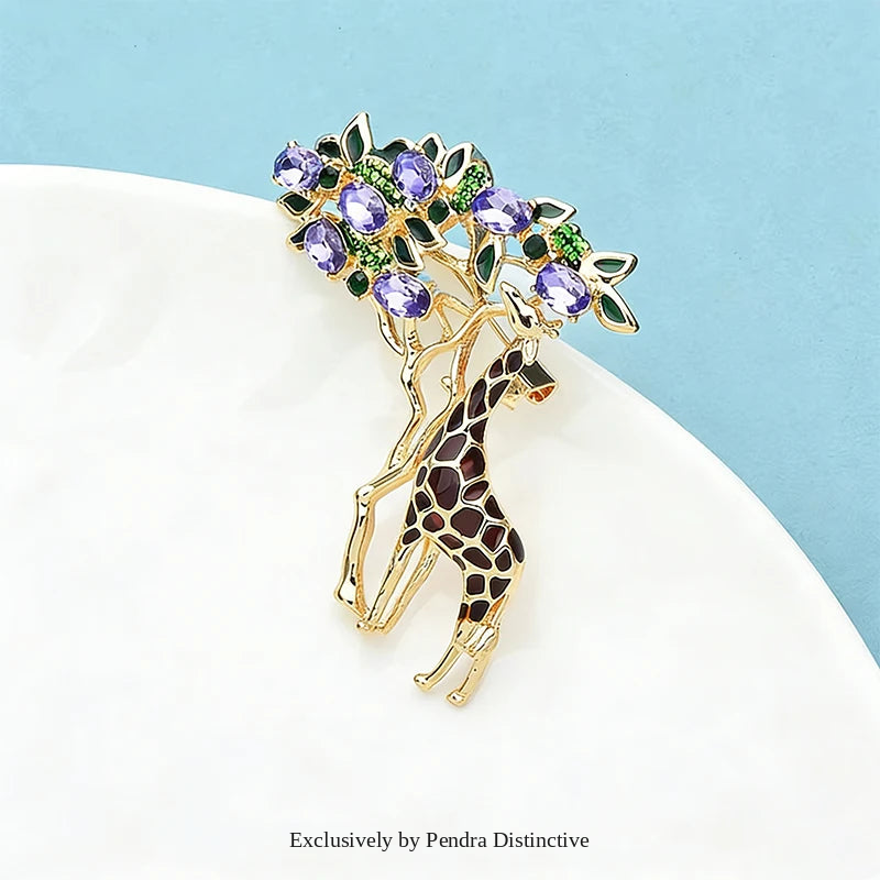 PENDRA Leaf-Eating Giraffe Enamel Animal Brooch
