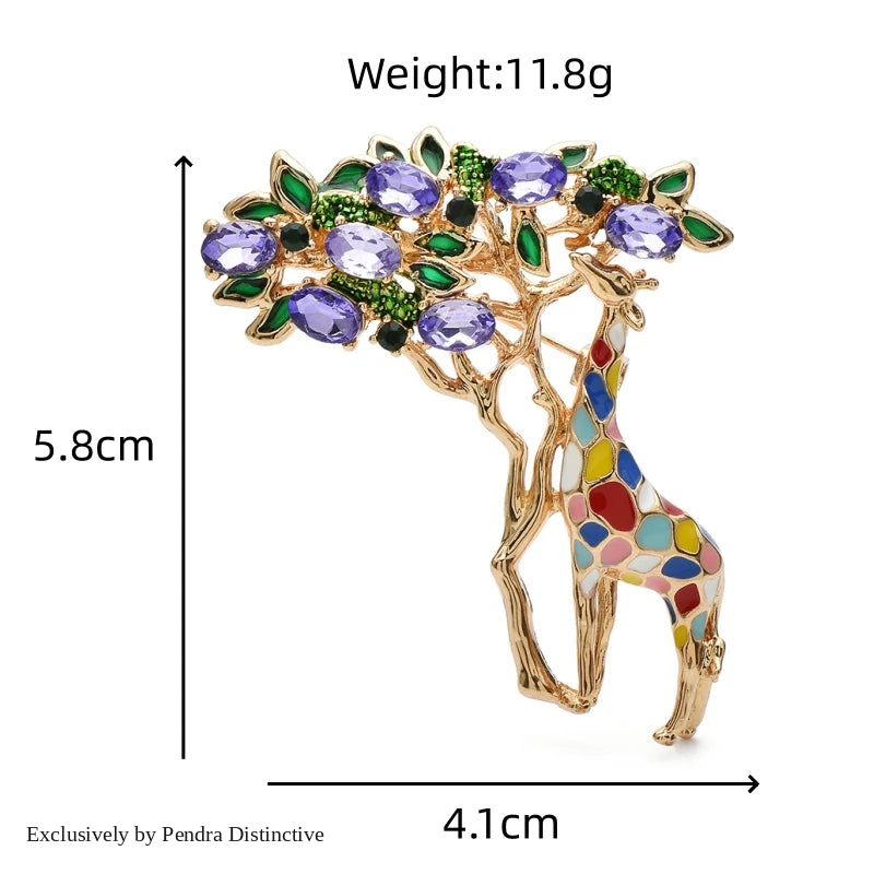 PENDRA Leaf-Eating Giraffe Enamel Animal Brooch