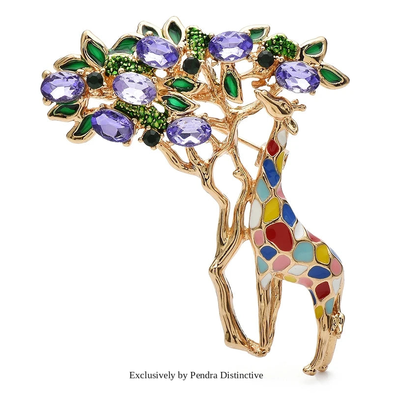 PENDRA Leaf-Eating Giraffe Enamel Animal Brooch