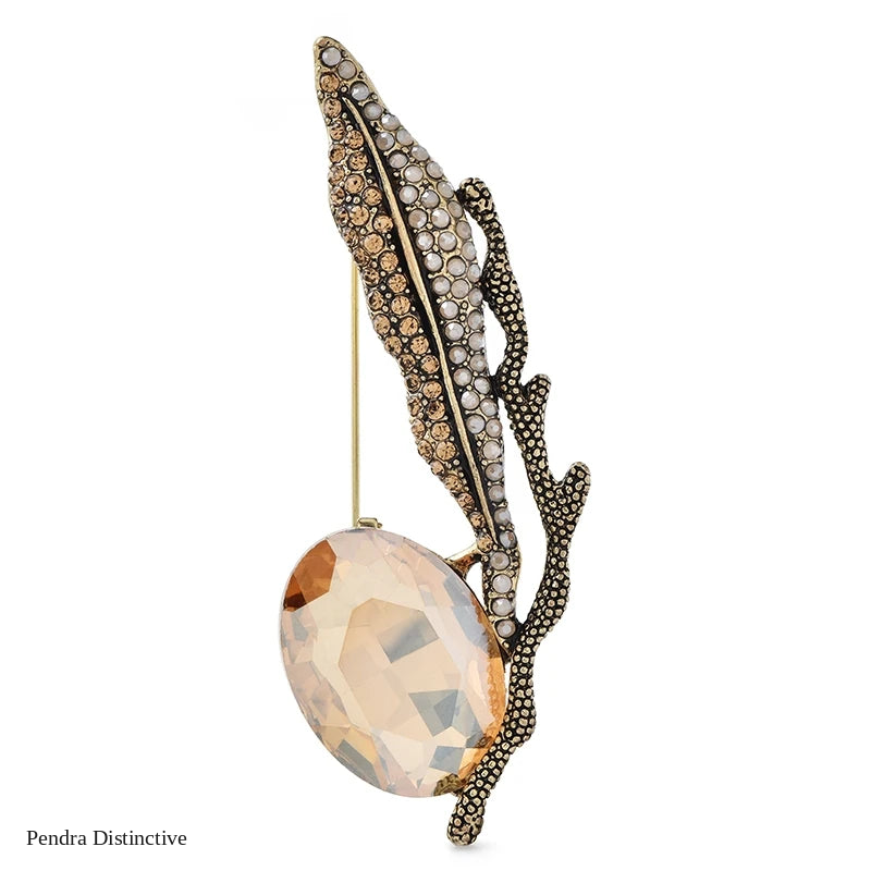 PENDRA Leafcrystal Crystal Leaf Brooch
