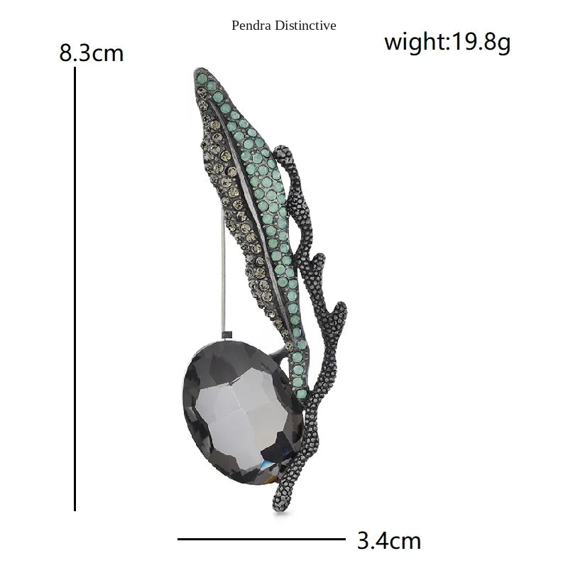 PENDRA Leafcrystal Crystal Leaf Brooch