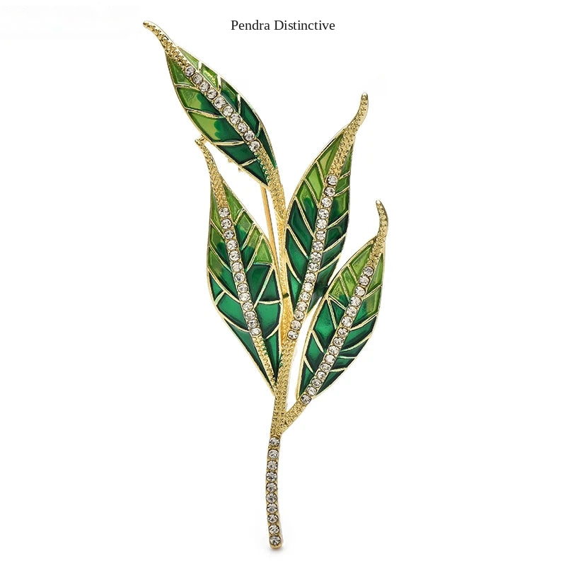 PENDRA Leafelle Green Enamel Leaf Brooch