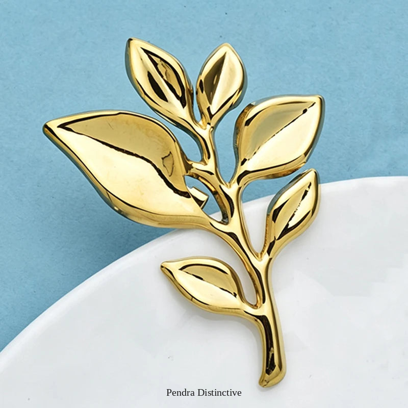 PENDRA Leafelle Stainless Steel Leaf Brooch