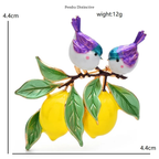 PENDRA Lemonbird Enamel Bird and Lemon Brooch