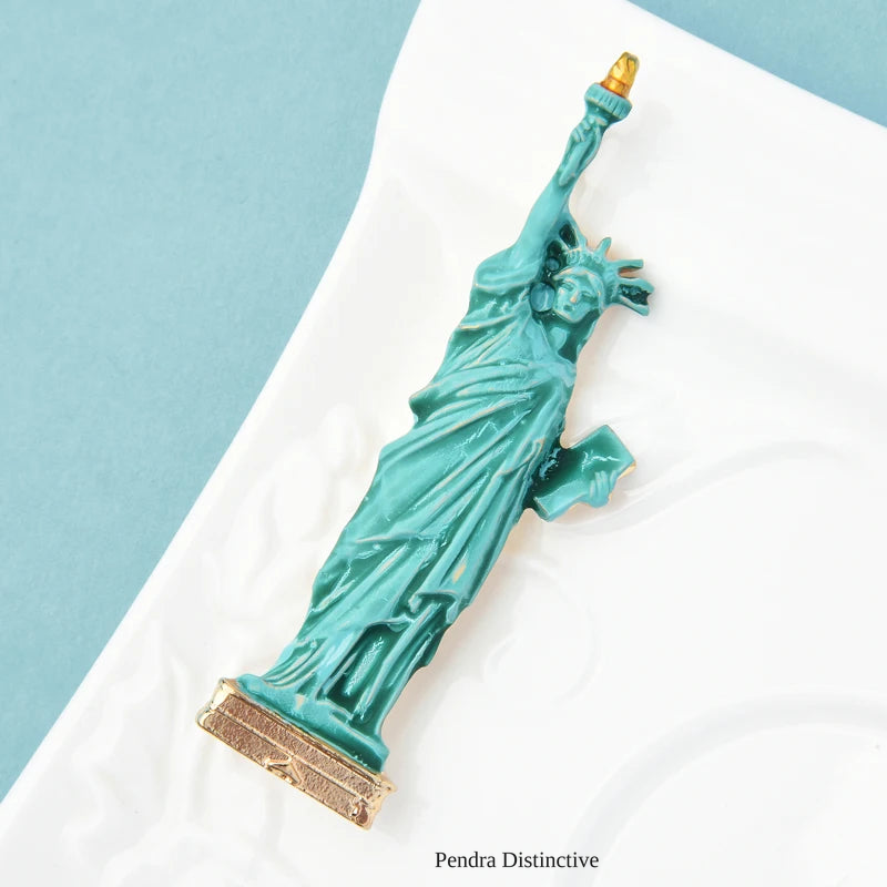 PENDRA Enamel Statue Of Liberty Lady Brooch