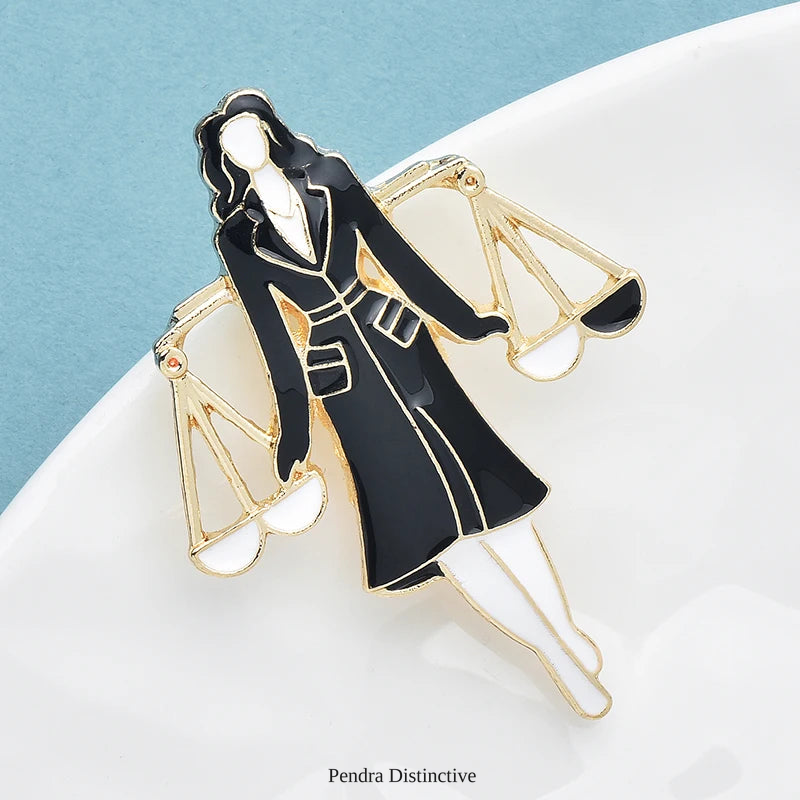 PENDRA Enamel Libra Lady Brooch