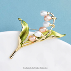 PENDRA Lilyvale Enamel Leaf and Pearl Lily Brooch