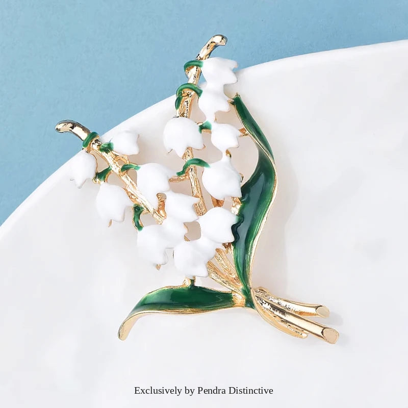PENDRA Lilyvale Enamel Lily of the Valley Brooch