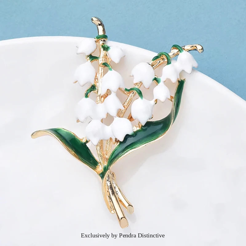 PENDRA Lilyvale Enamel Lily of the Valley Brooch